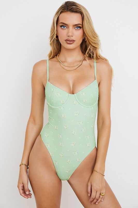 Swimsuit House Of Cb Floral Print Underwired Verde Oliva | KYT-987546